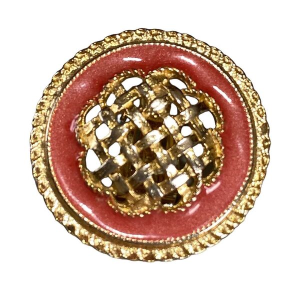 Vintage Ernst Gideon Bek Enameled Braided & Coral Pink Lattice Earrings - Picture 8 of 9